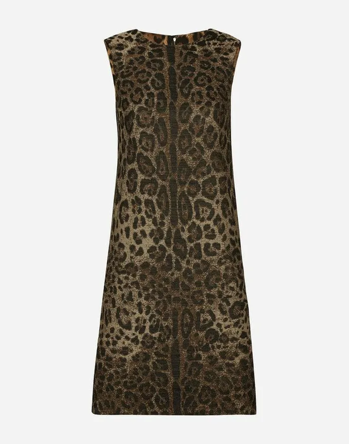 Dolce and Gabbana Dresses Women Wool Midi Dress With Jacquard Leopard Design Multicolor Dolce and Gabbana Dresses Women Wool Midi Dress With Jacquard Leopard Design Multicolor