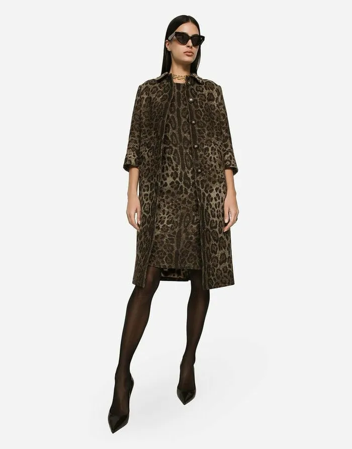 Dolce and Gabbana Dresses Women Wool Midi Dress With Jacquard Leopard Design Multicolor