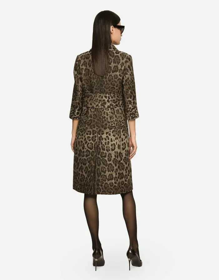 Dolce and Gabbana Dresses Women Wool Midi Dress With Jacquard Leopard Design Multicolor