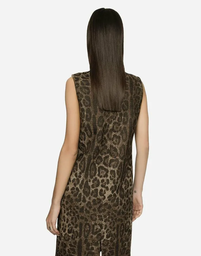 Dolce and Gabbana Dresses Women Wool Midi Dress With Jacquard Leopard Design Multicolor