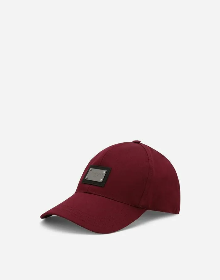 Dolce and Gabbana Hats And Gloves Men Cotton Baseball Cap With Logo Tag Bordeaux