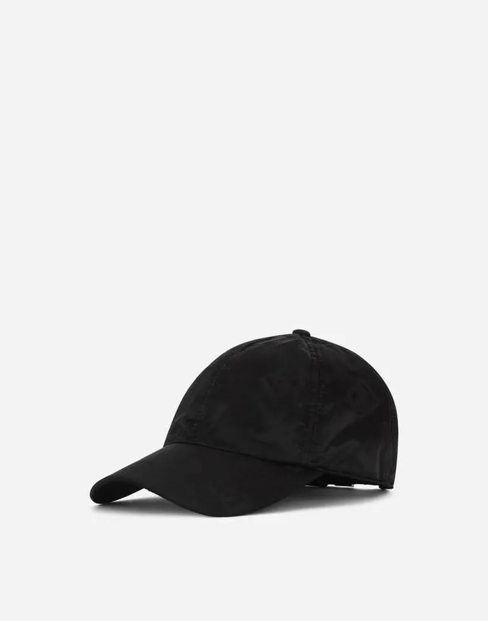 Dolce and Gabbana Hats And Gloves Men Satin Baseball Cap With DG Monogram Print Black