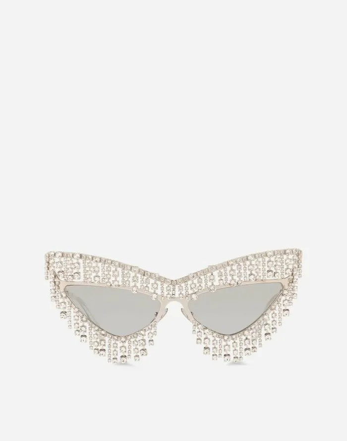 Dolce and Gabbana Icons Women Crystals039 Rain Sunglasses Silver
