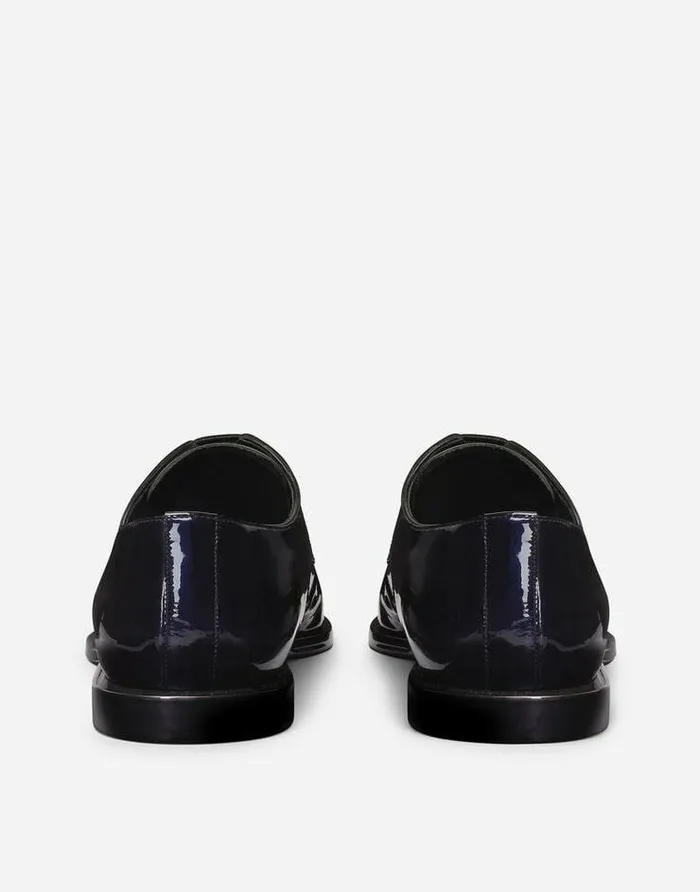 Dolce and Gabbana LaceUps Men Metallic Patent Leather Derby Shoes Blue Dolce and Gabbana LaceUps Men Metallic Patent Leather Derby Shoes Blue
