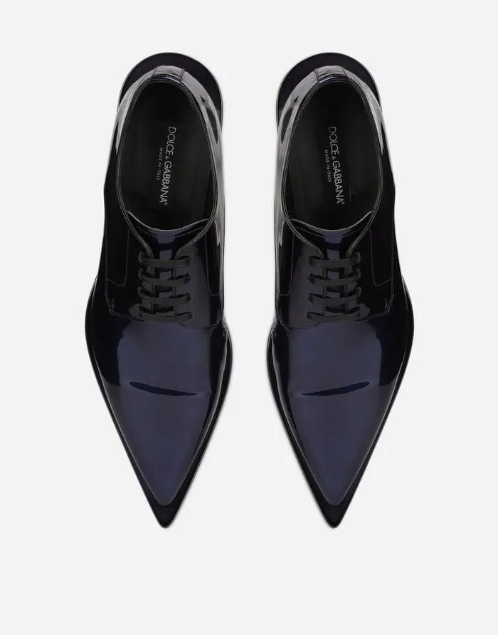 Dolce and Gabbana LaceUps Men Metallic Patent Leather Derby Shoes Blue Dolce and Gabbana LaceUps Men Metallic Patent Leather Derby Shoes Blue
