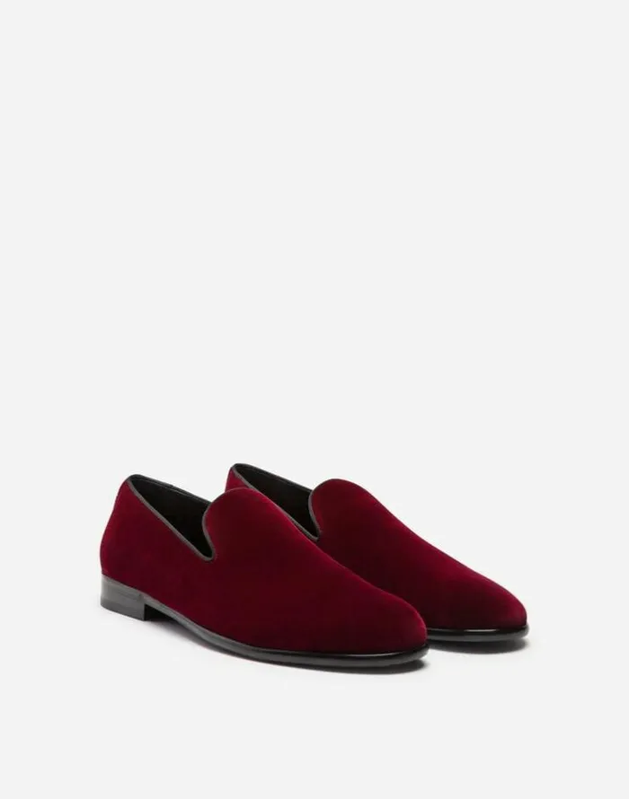 Dolce and Gabbana Loafers And Moccasins Men Slippers In Velvet Bordeaux