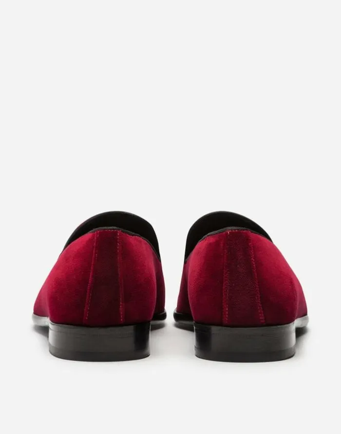 Dolce and Gabbana Loafers And Moccasins Men Slippers In Velvet Bordeaux