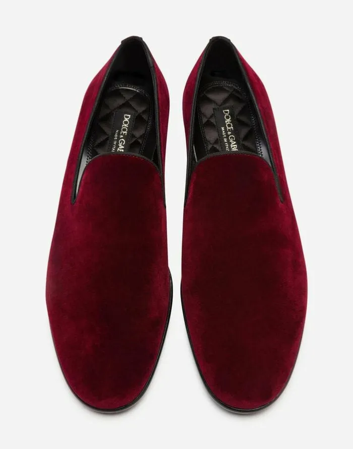 Dolce and Gabbana Loafers And Moccasins Men Slippers In Velvet Bordeaux
