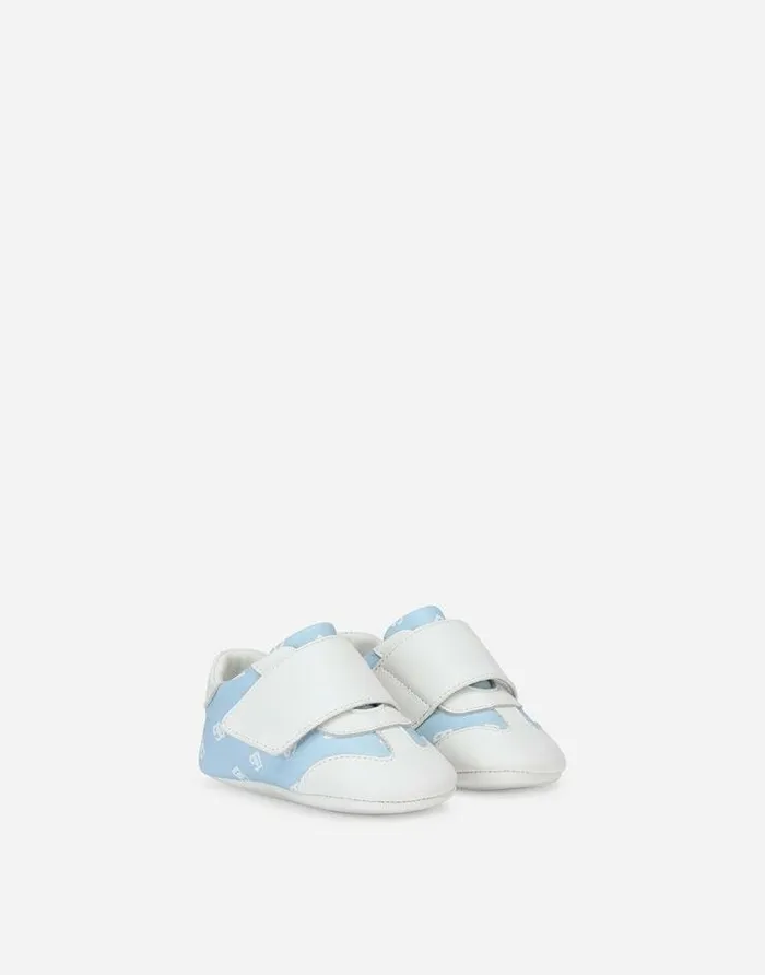 Dolce and Gabbana Newborn Shoes 1620 Children Nappa Leather Newborn Sneakers With DGlogo Print Azure