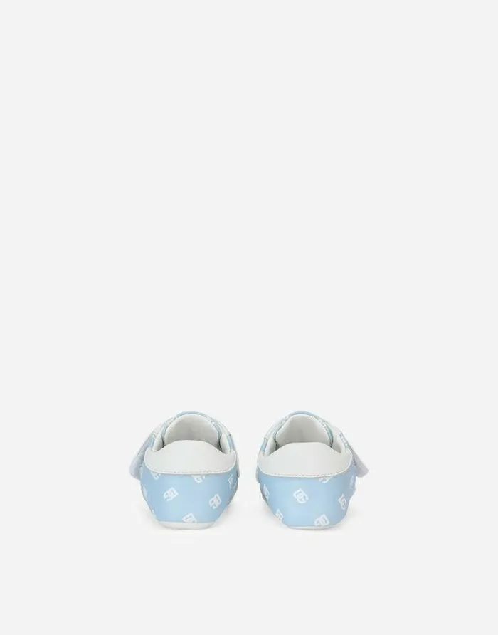 Dolce and Gabbana Newborn Shoes 1620 Children Nappa Leather Newborn Sneakers With DGlogo Print Azure