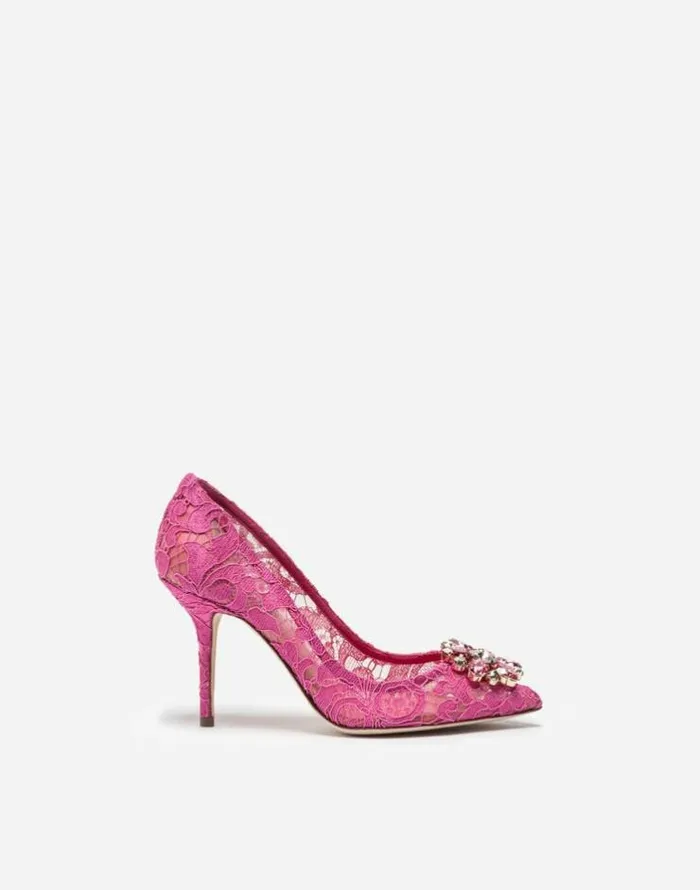 Dolce and Gabbana Pumps And Slingback Women Pump In Taormina Lace With Crystals Fuchsia