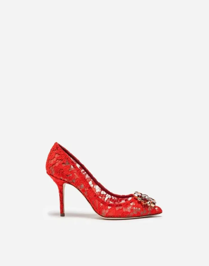 Dolce and Gabbana Pumps And Slingback Women Pump In Taormina Lace With Crystals Red