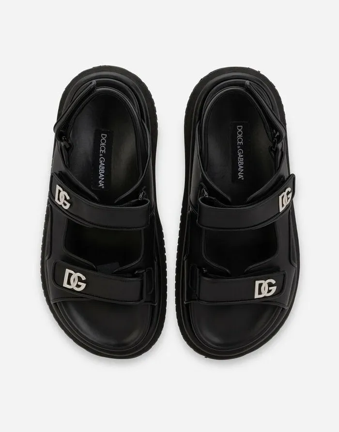 Dolce and Gabbana Sandals And Slides Men Calfskin Nappa Sandals Black