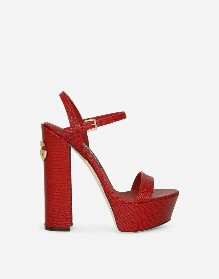Dolce and Gabbana Sandals And Wedges Women Calfskin Platform Sandals Red