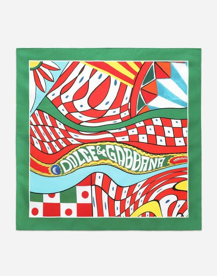 Dolce and Gabbana Scarves And Silks Men Carrettoprint Silk Bandanna 5021550 Green