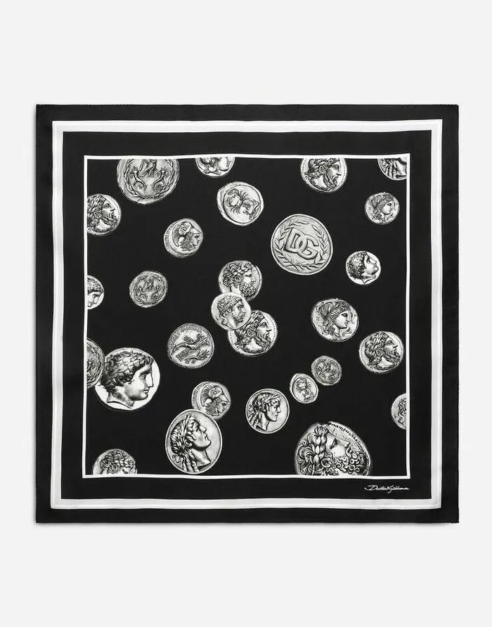 Dolce and Gabbana Scarves And Silks Men Coin Print Silk Bandanna 5021550 Black