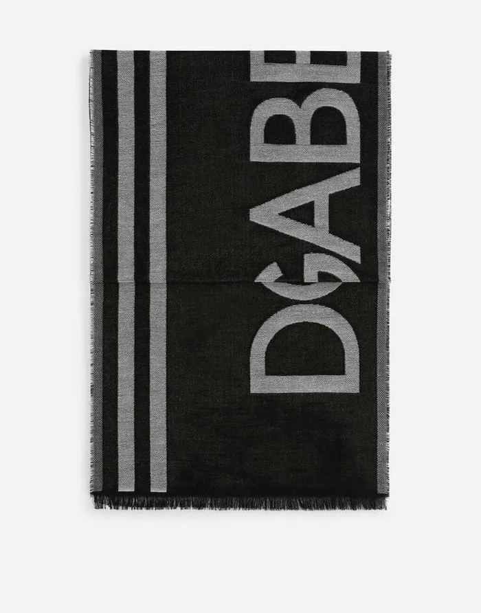 Dolce and Gabbana Scarves And Silks Men Cottonmodal Jacquard Scarf With Logo Blackwhite