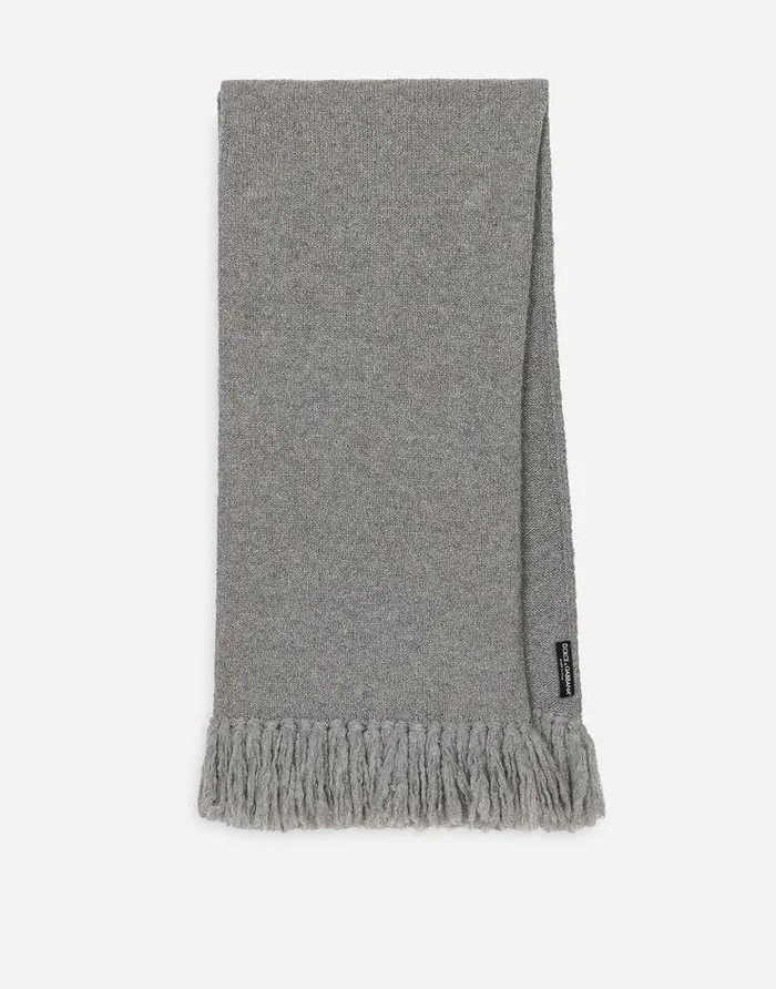 Dolce and Gabbana Scarves And Silks Men Stretch Technical Wool Knit Scarf Grey Dolce and Gabbana Scarves And Silks Men Stretch Technical Wool Knit Scarf Grey