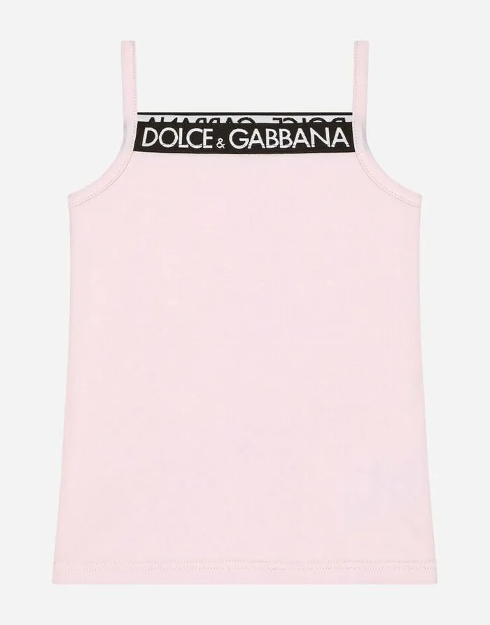 Dolce and Gabbana Shirts And Tops Children Jersey Tank Top With DolceandGabbana Logo Pink