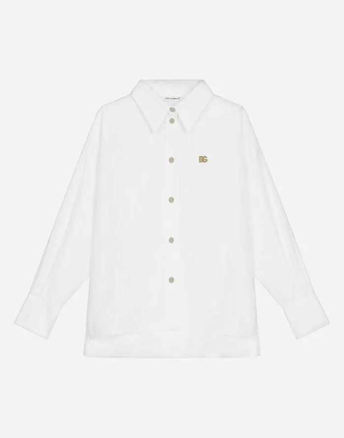 Dolce and Gabbana Shirts And Tops Children Longsleeved Poplin Shirt With DG Logo White
