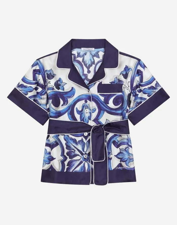Dolce and Gabbana Shirts And Tops Children Majolicaprint Twill Shirt Multicolor