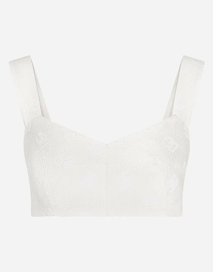 Dolce and Gabbana Shirts And Tops Women Jacquard Corset With Allover DG Logo White
