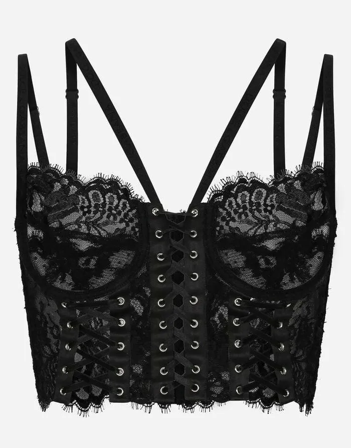 Dolce and Gabbana Shirts And Tops Women Lace Lingerie Corset With Straps And Eyelets Black