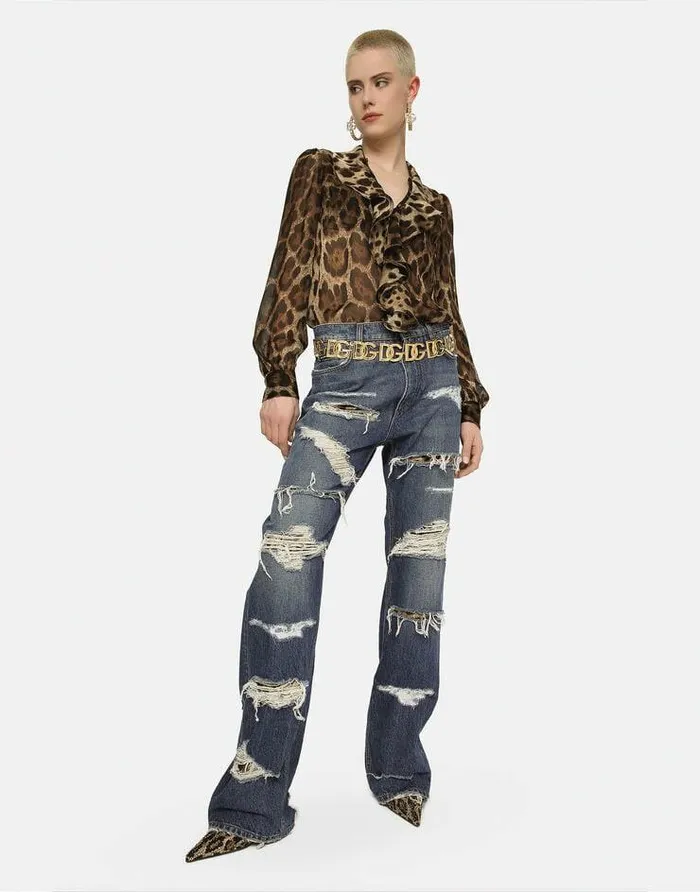 Dolce and Gabbana Shirts And Tops Women Leopardprint Chiffon Shirt With Ruches Animal Print Dolce and Gabbana Shirts And Tops Women Leopardprint Chiffon Shirt With Ruches Animal Print