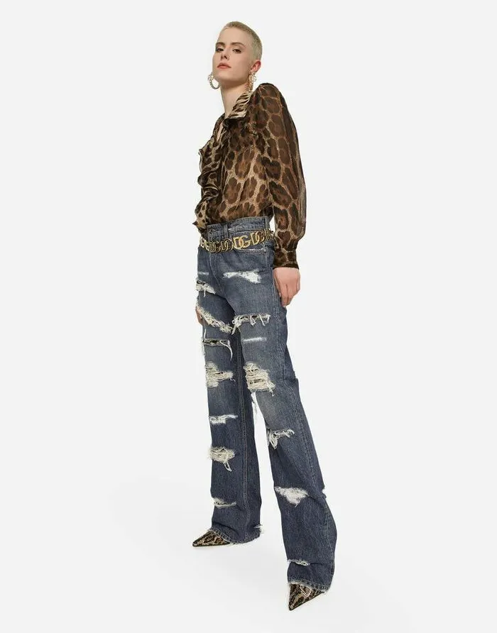 Dolce and Gabbana Shirts And Tops Women Leopardprint Chiffon Shirt With Ruches Animal Print Dolce and Gabbana Shirts And Tops Women Leopardprint Chiffon Shirt With Ruches Animal Print