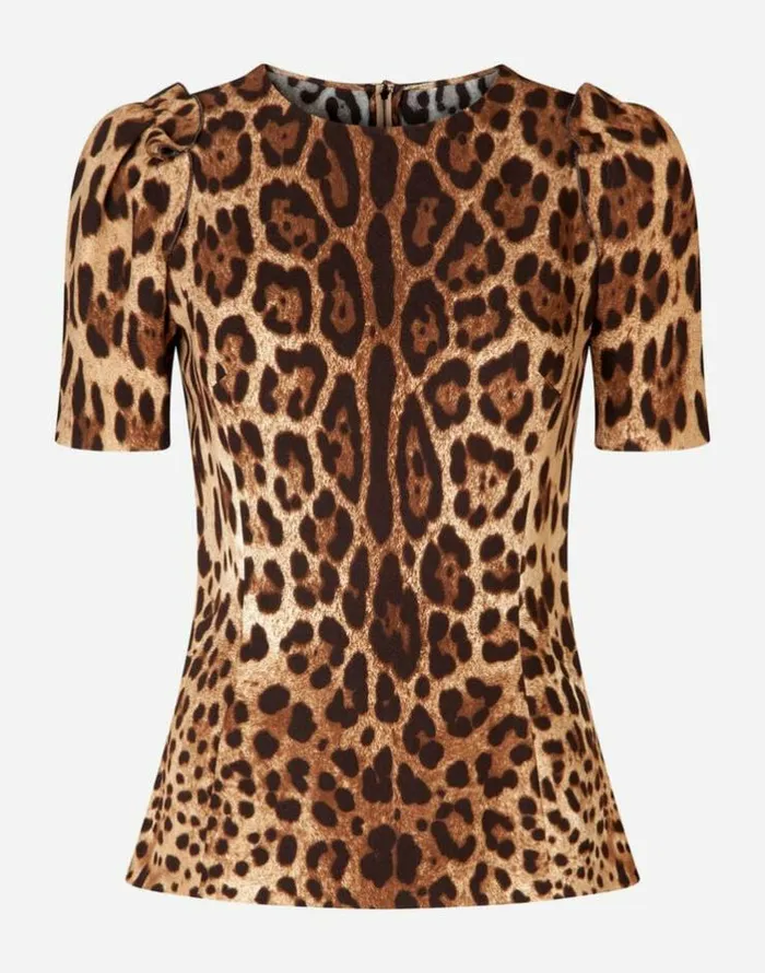 Dolce and Gabbana Shirts And Tops Women Shortsleeved Leopardprint Cady Top Multicolor