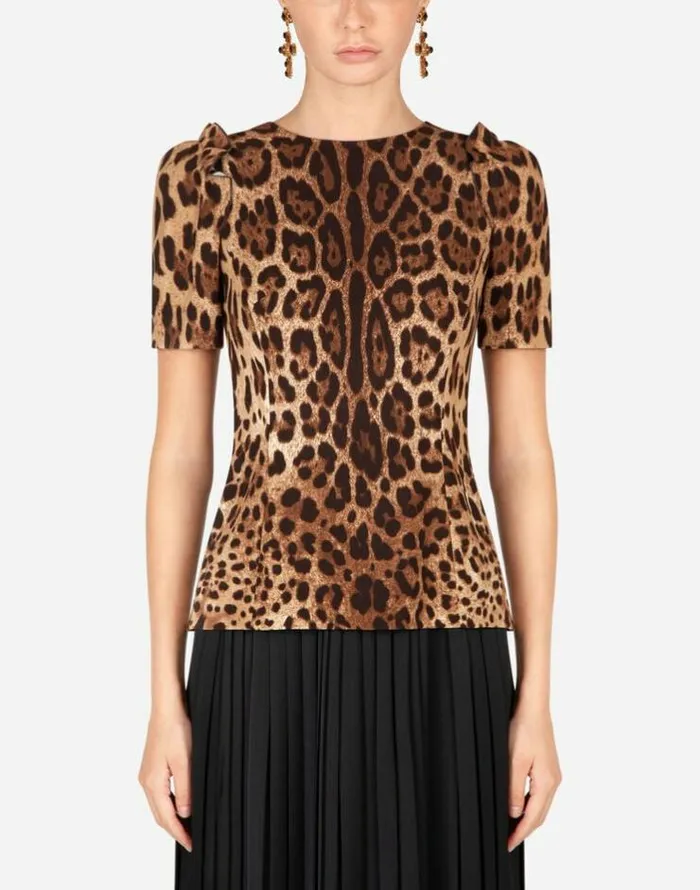 Dolce and Gabbana Shirts And Tops Women Shortsleeved Leopardprint Cady Top Multicolor