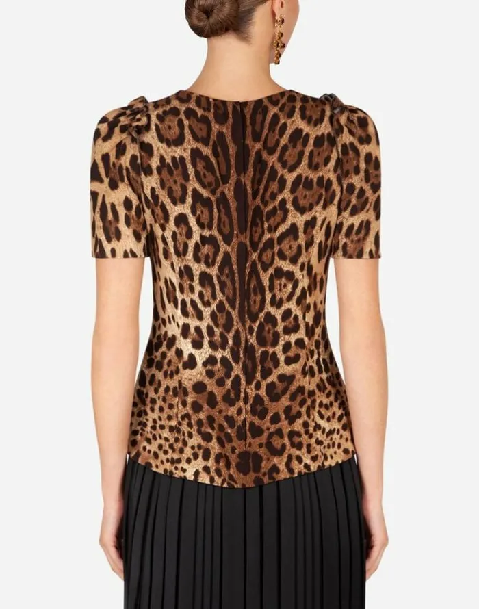 Dolce and Gabbana Shirts And Tops Women Shortsleeved Leopardprint Cady Top Multicolor