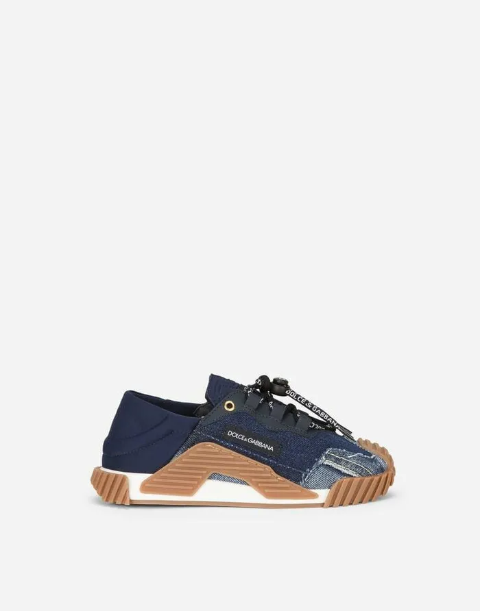 Dolce and Gabbana Shoes 2438 Children Denim Patchwork NS1 Sneakers Blue