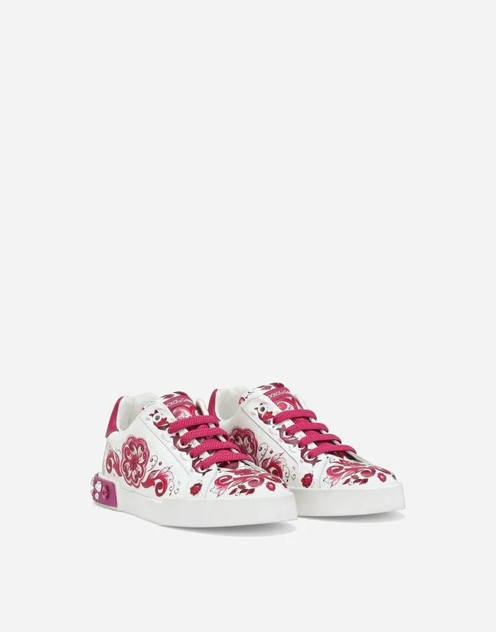 Dolce and Gabbana Shoes 2438 Children Printed Calfskin Portofino Sneakers Multicolor Dolce and Gabbana Shoes 2438 Children Printed Calfskin Portofino Sneakers Multicolor