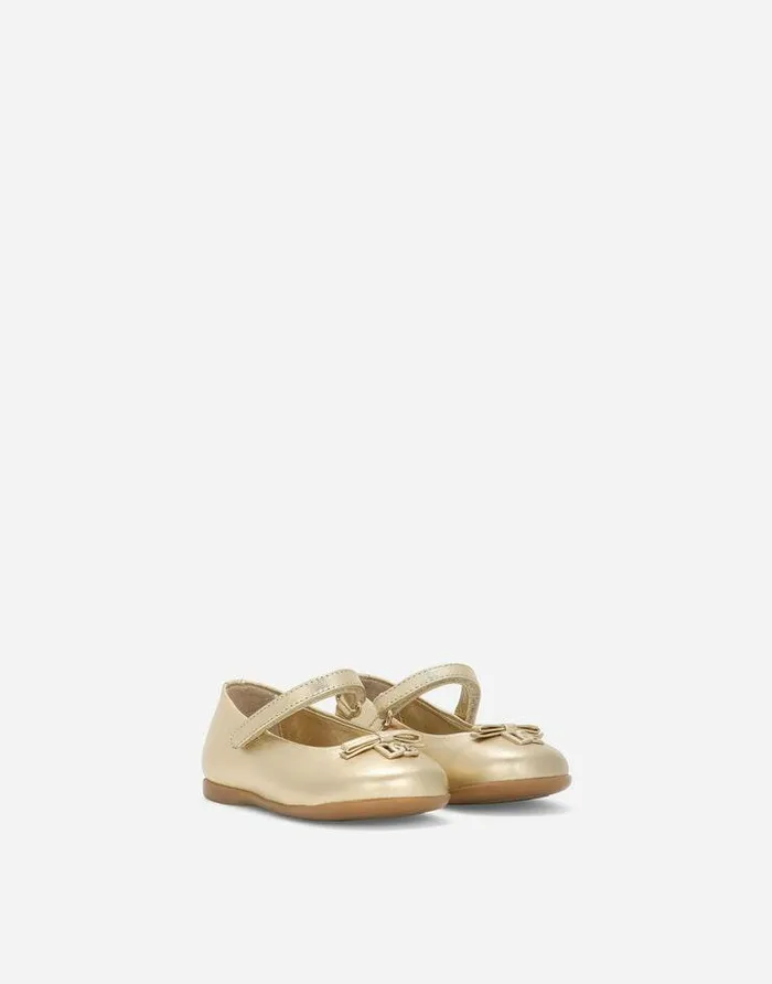 Dolce and Gabbana Shoes For First Steps 1926 Children Foiled Nappa Leather Ballet Flats Gold