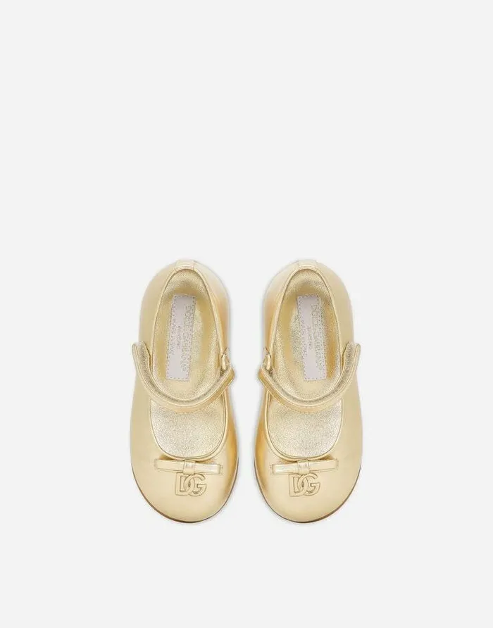 Dolce and Gabbana Shoes For First Steps 1926 Children Foiled Nappa Leather Ballet Flats Gold