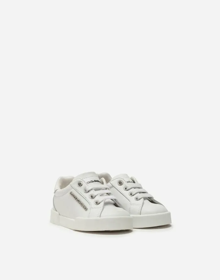 Dolce and Gabbana Shoes For First Steps 1926 Children Portofino Light Sneakers In Calfskin With Logo Lettering White