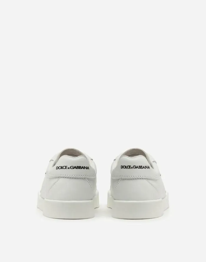 Dolce and Gabbana Shoes For First Steps 1926 Children Portofino Light Sneakers In Calfskin With Logo Lettering White