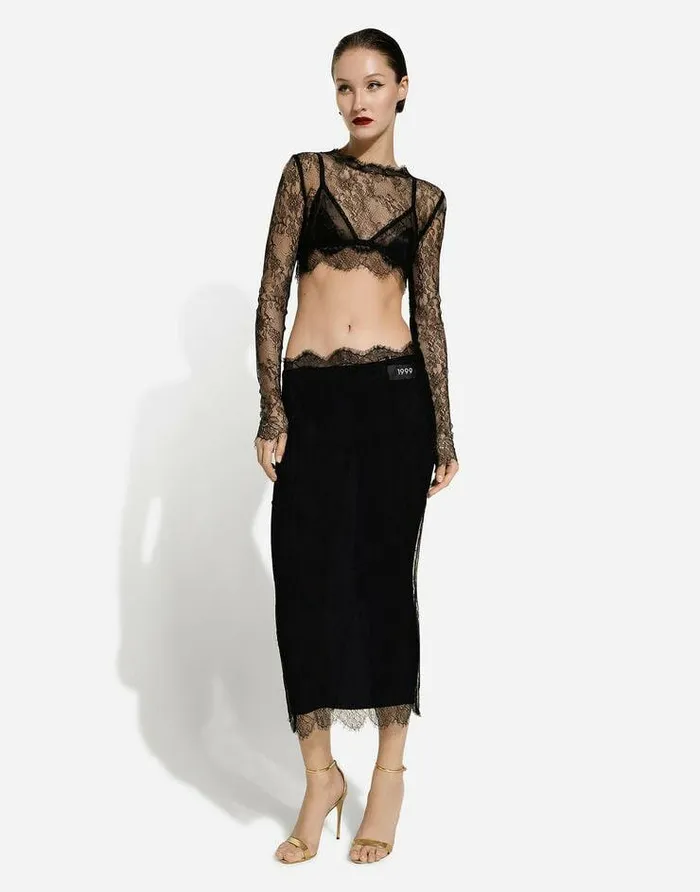 Dolce and Gabbana Skirts Women Chantilly Lace Midi Skirt Black Dolce and Gabbana Skirts Women Chantilly Lace Midi Skirt Black