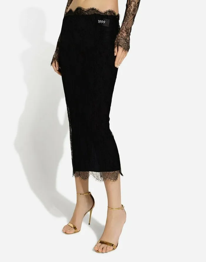 Dolce and Gabbana Skirts Women Chantilly Lace Midi Skirt Black Dolce and Gabbana Skirts Women Chantilly Lace Midi Skirt Black