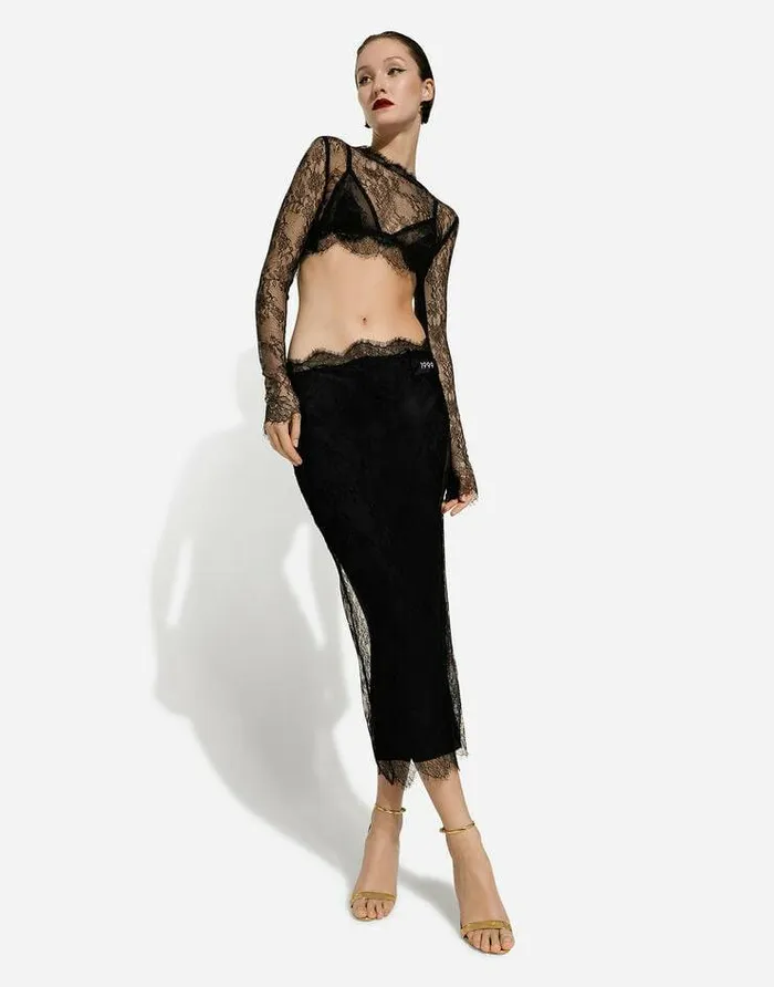 Dolce and Gabbana Skirts Women Chantilly Lace Midi Skirt Black Dolce and Gabbana Skirts Women Chantilly Lace Midi Skirt Black