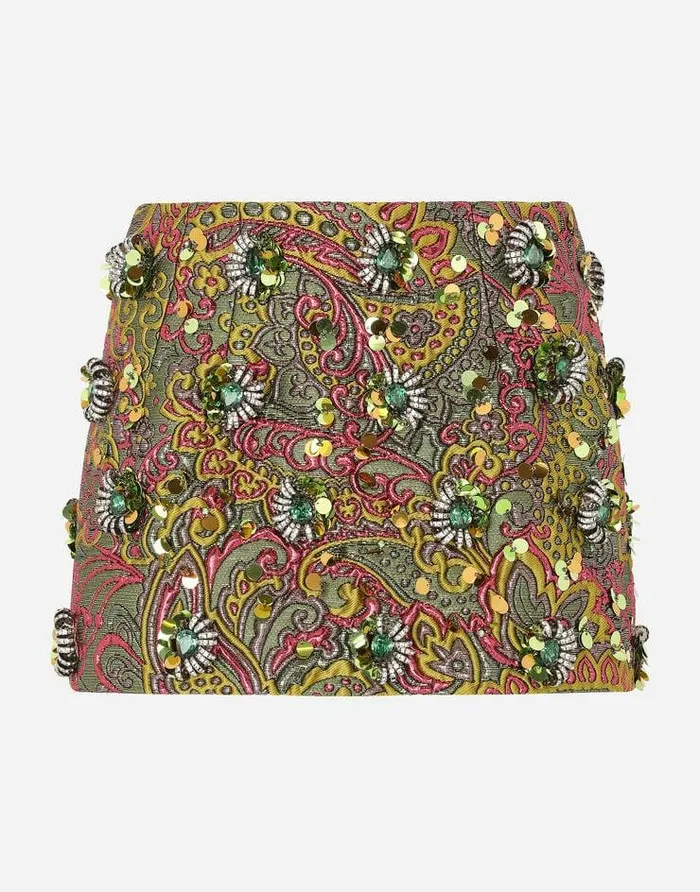 Dolce and Gabbana Skirts Women Lurex Jacquard Miniskirt With Embellishment Multicolor