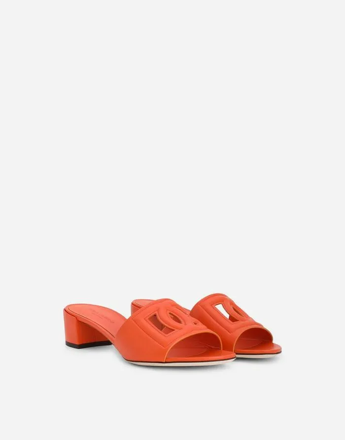 Dolce and Gabbana Slides And Mules Women Calfskin Mules With DG Millennials Logo Orange