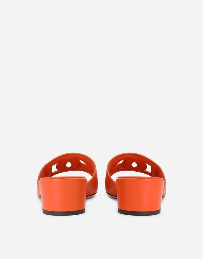 Dolce and Gabbana Slides And Mules Women Calfskin Mules With DG Millennials Logo Orange