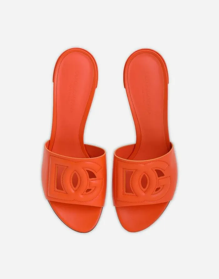 Dolce and Gabbana Slides And Mules Women Calfskin Mules With DG Millennials Logo Orange