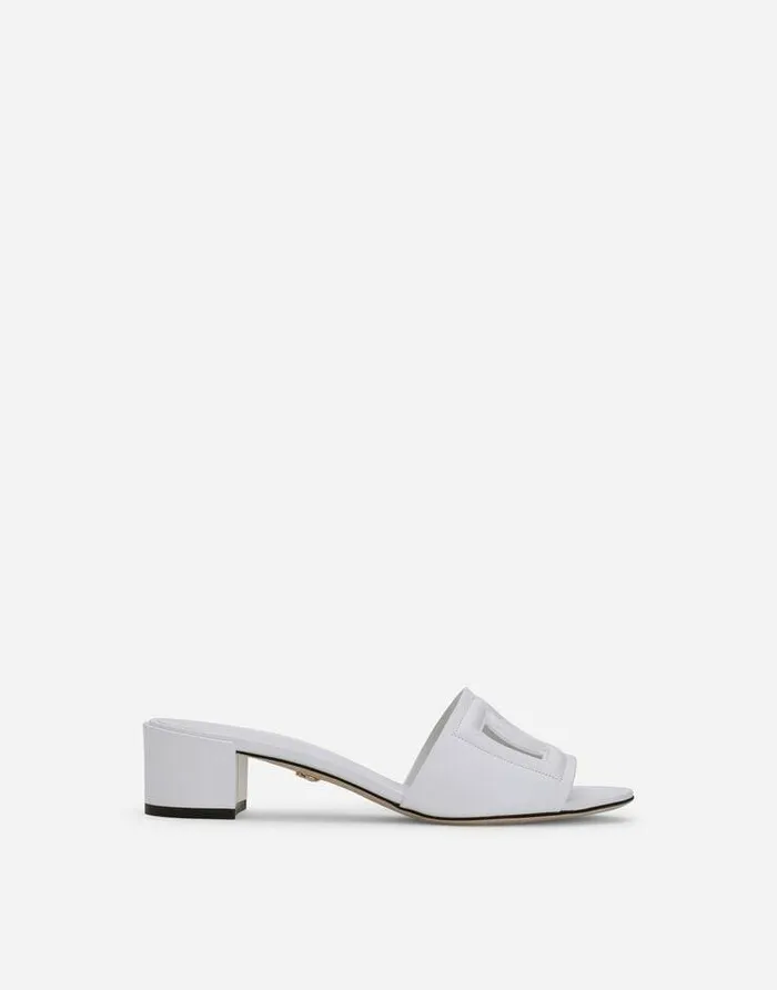 Dolce and Gabbana Slides And Mules Women Calfskin Mules With DG Millennials Logo White