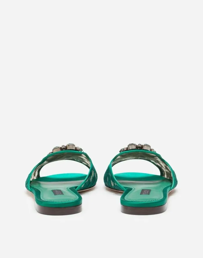 Dolce and Gabbana Slides And Mules Women Lace Rainbow Slides With Brooch Detailing Green Dolce and Gabbana Slides And Mules Women Lace Rainbow Slides With Brooch Detailing Green