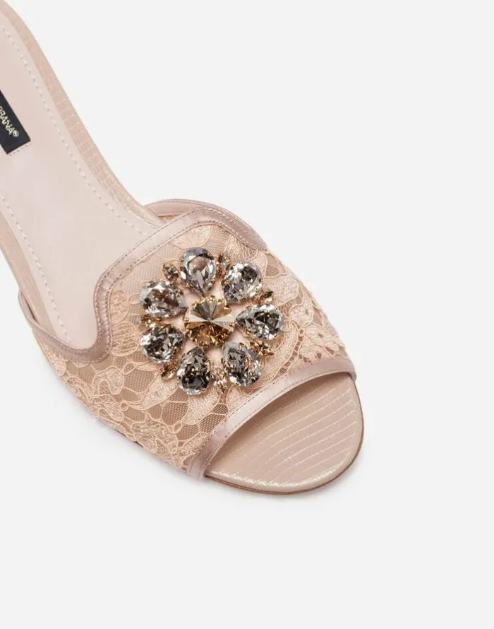 Dolce and Gabbana Slides And Mules Women Lace Rainbow Slides With Brooch Detailing Pink Dolce and Gabbana Slides And Mules Women Lace Rainbow Slides With Brooch Detailing Pink