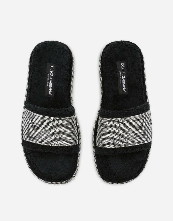 Dolce and Gabbana Slides And Mules Women Terrycloth Sliders With Fusible Rhinestones Multicolor Dolce and Gabbana Slides And Mules Women Terrycloth Sliders With Fusible Rhinestones Multicolor