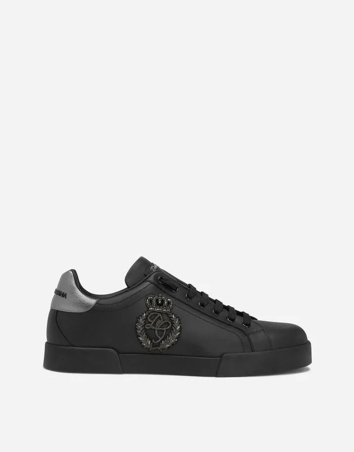 Dolce and Gabbana Sneakers Men Calfskin Nappa Portofino Sneakers With Crown Patch Blacksilver Dolce and Gabbana Sneakers Men Calfskin Nappa Portofino Sneakers With Crown Patch Blacksilver
